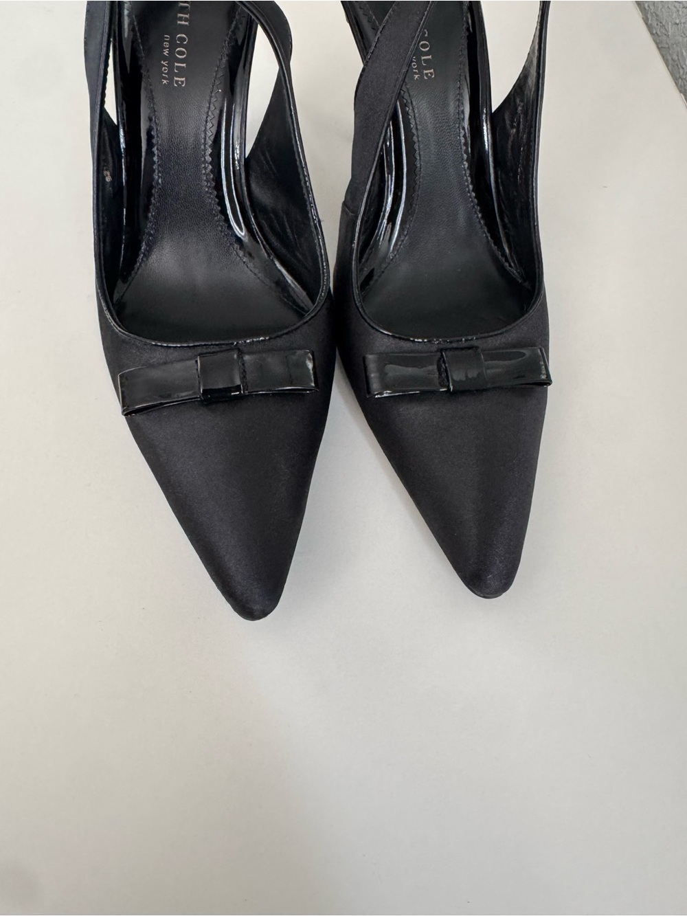 Kenneth Cole Black Pointed-Toe Slingback Heels with Bow - Picture 2 of 7